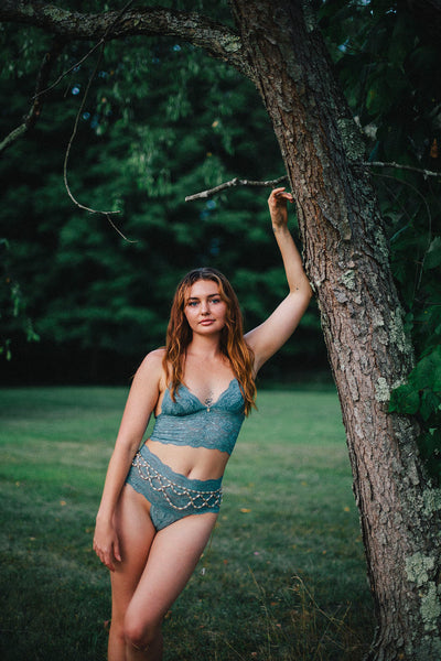 Echo Longline Lace Bralette in Black Deadstock Lace