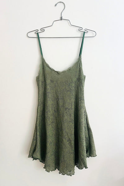 Moonshadow Slip Dress in Stretch Sage Cotton Crochet Knit