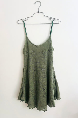 Moonshadow Slip Dress in Stretch Sage Cotton Crochet Knit