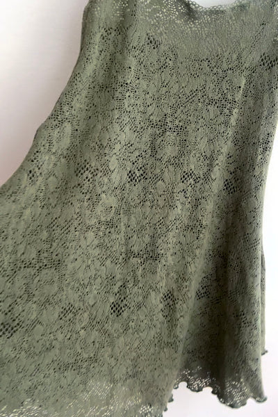 Moonshadow Slip Dress in Stretch Sage Cotton Crochet Knit