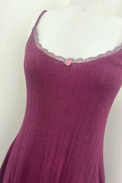 LAST ONE Moonshadow Slip Dress in Hand Dyed Raspberry Pointelle Knit