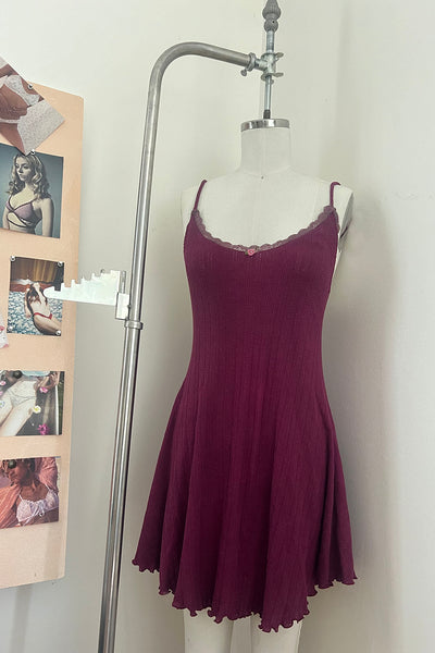 LAST ONE Moonshadow Slip Dress in Hand Dyed Raspberry Pointelle Knit