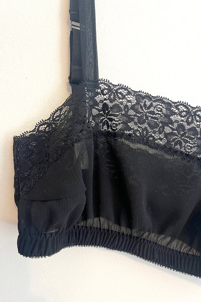 Finisterre Bralette Top in Black Silk Chiffon