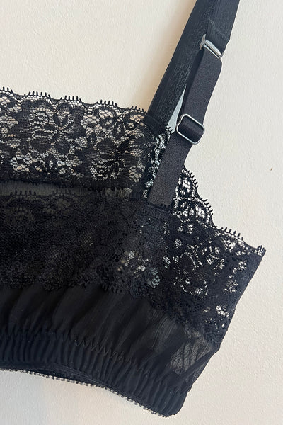 Finisterre Bralette Top in Black Silk Chiffon