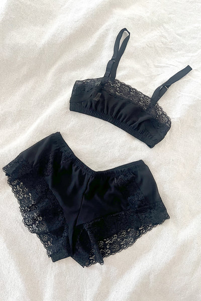 Finisterre Bralette Top in Black Silk Chiffon