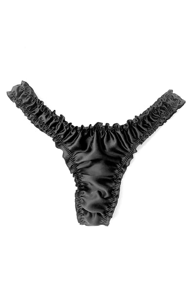 Oleander Thong in Organic Dyed Black Silk Charmeuse