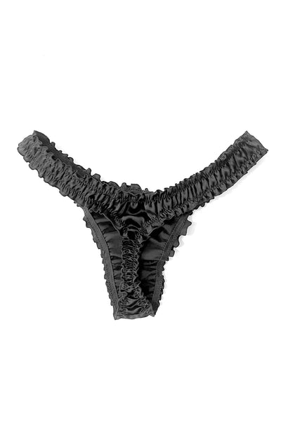 Oleander Thong in Organic Dyed Black Silk Charmeuse