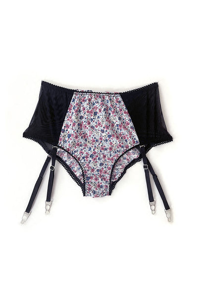 LAST ONE Cardamine High Waisted Garter Panty in Upcycled Vintage Ditsy Floral Print
