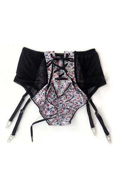 LAST ONE Cardamine High Waisted Garter Panty in Upcycled Vintage Ditsy Floral Print