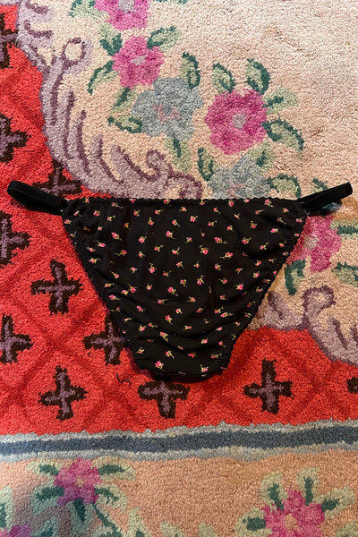Demeanor Strap Bikini Panty in Vintage Black Floral Cotton