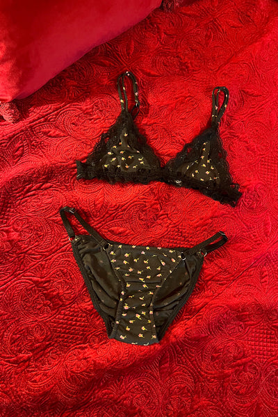 Limited Edition Demeter Triangle Bralette in Vintage Black Floral Cotton