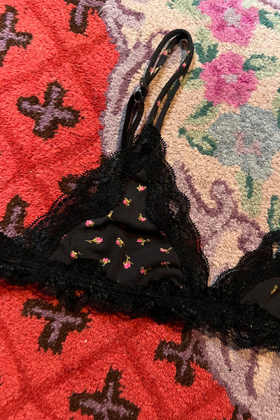 Limited Edition Demeter Triangle Bralette in Vintage Black Floral Cotton