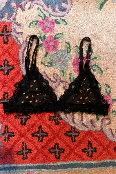 Limited Edition Demeter Triangle Bralette in Vintage Black Floral Cotton