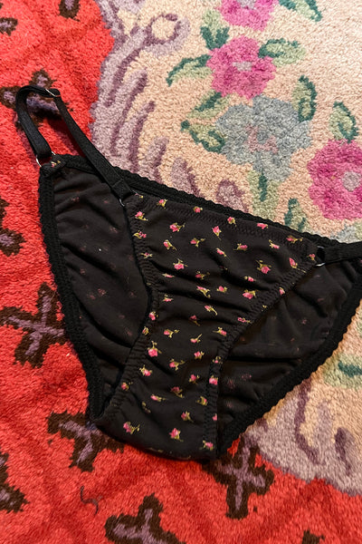 Demeanor Strap Bikini Panty in Vintage Black Floral Cotton