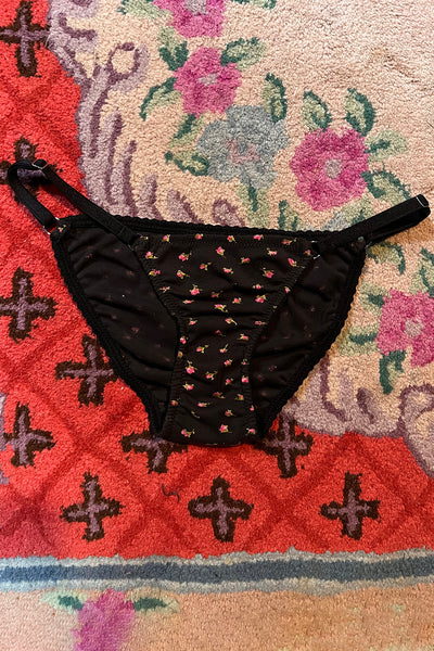 Demeanor Strap Bikini Panty in Vintage Black Floral Cotton