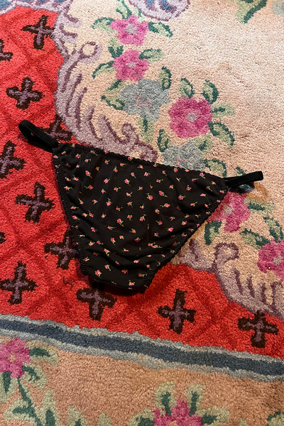 Demeanor Strap Bikini Panty in Vintage Black Floral Cotton