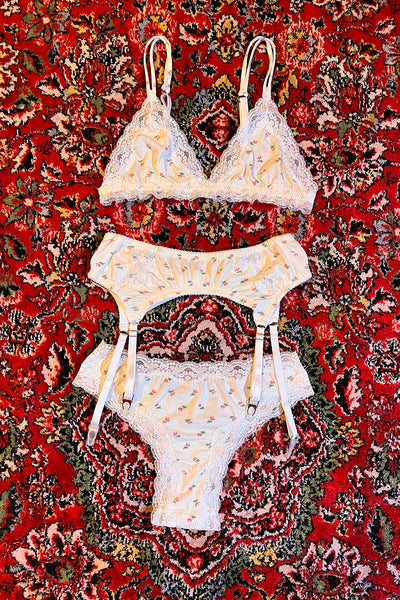 Demeter Cheeky Thong in Limited Edition Vintage White Floral Cotton