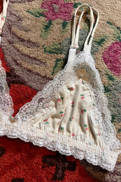 Limited Edition Demeter Triangle Bralette in Vintage White Floral Cotton