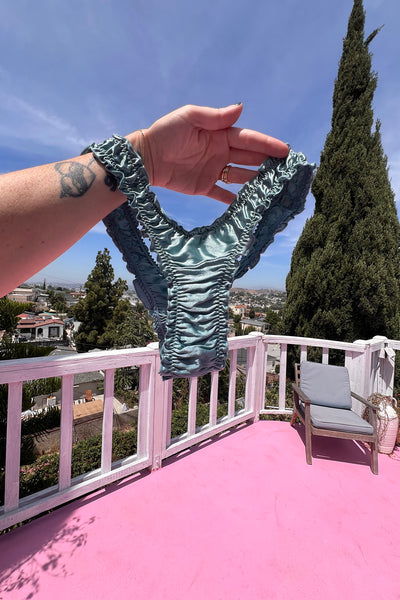 Oleander Thong in Organic Dyed Seafoam Teal Silk Charmeuse