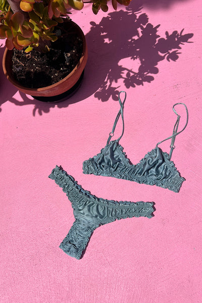 Oleander Bralette in Organic Dyed Seafoam Teal Silk Charmeuse