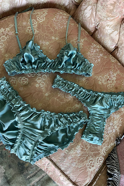 Oleander Bralette in Organic Dyed Seafoam Teal Silk Charmeuse