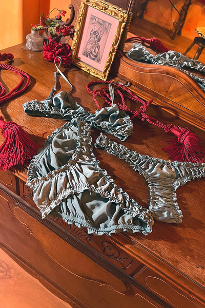 Oleander Bloomer Panty in Organic Dyed Seafoam Teal Silk Charmeuse