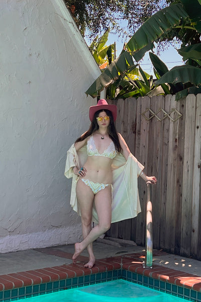 LOW STOCK Arcane String Bikini Bottom in Upcycled Vintage Floral Cotton and Lace