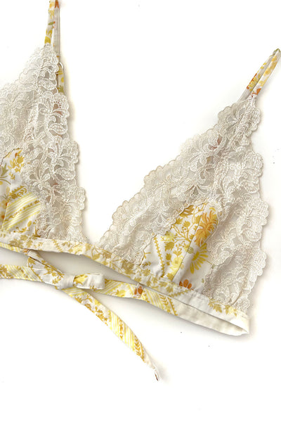 LOW STOCK Arcane Triangle Bikini Top in Upcycled Vintage Floral Cotton and Lace
