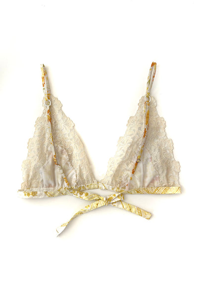 LOW STOCK Arcane Triangle Bikini Top in Upcycled Vintage Floral Cotton and Lace