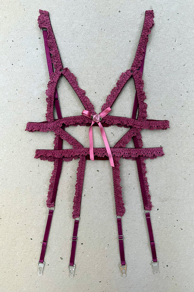 LAST ONE Adorella Body Cage in Ruby Vintage Crochet Lace