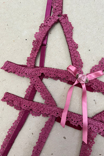 LAST ONE Adorella Body Cage in Ruby Vintage Crochet Lace