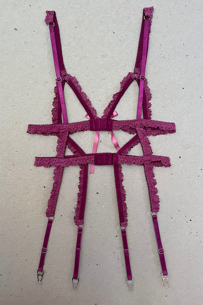 LAST ONE Adorella Body Cage in Ruby Vintage Crochet Lace
