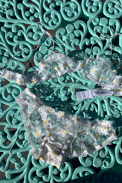 LAST ONE Anaphora Bralette in Sheer Upcycled Vintage Daisy Tulle Mesh