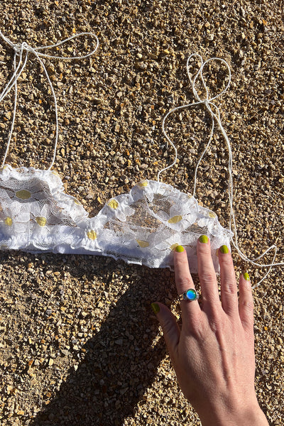 LAST ONE Anaphora Bralette in Sheer Upcycled Vintage Daisy Tulle Mesh
