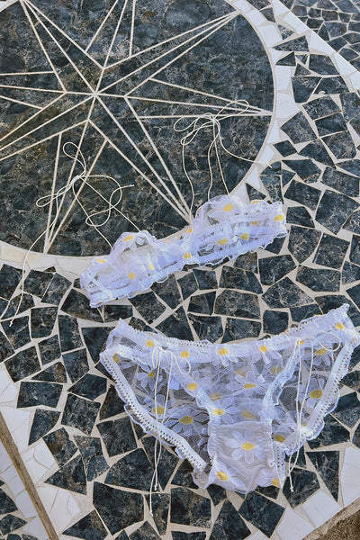 LAST ONE Anaphora Bralette in Sheer Upcycled Vintage Daisy Tulle Mesh