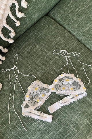LAST ONE Anaphora Bralette in Sheer Upcycled Vintage Daisy Tulle Mesh