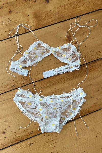 LAST ONE Anaphora Bralette in Sheer Upcycled Vintage Daisy Tulle Mesh