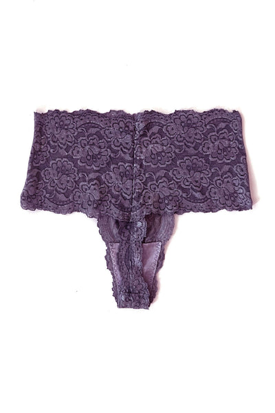 Echo High Rise Lace Thong in Lilac Purple Organic Dyed Deadstock Lace