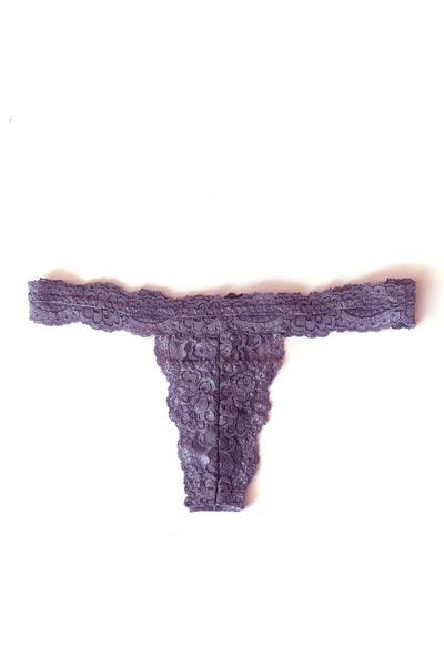 Echo High Low Rise Lace Thong in Lilac Purple Organic Dyed Deadstock Lace