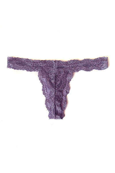 Echo High Low Rise Lace Thong in Lilac Purple Organic Dyed Deadstock Lace