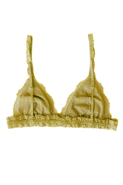 Echo Triangle Lace Bralette in Deadstock Organic Dyed Marigold Yellow Lace