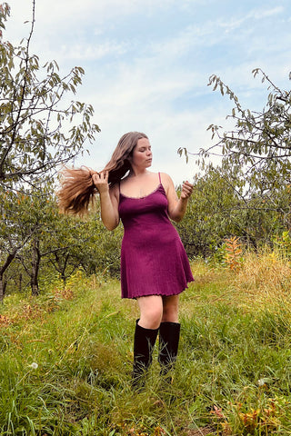 LAST ONE Moonshadow Slip Dress in Hand Dyed Raspberry Pointelle Knit