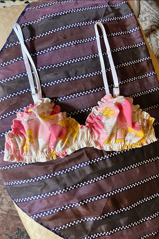 READY TO SHIP Oleander Bralette in Vintage 1960's Pink Lemonade Cotton Floral Size S