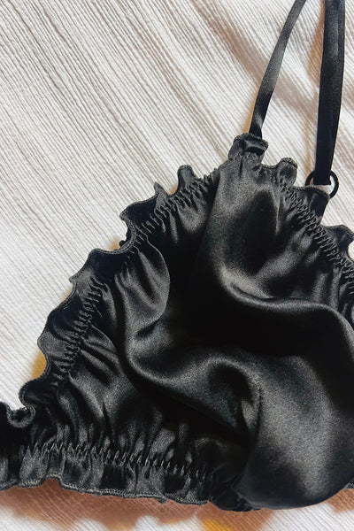 READY TO SHIP Oleander Bralette in Organic Dyed Black Silk Charmeuse XL