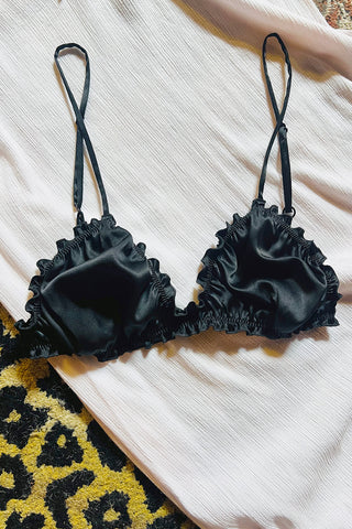 READY TO SHIP Oleander Bralette in Organic Dyed Black Silk Charmeuse XL