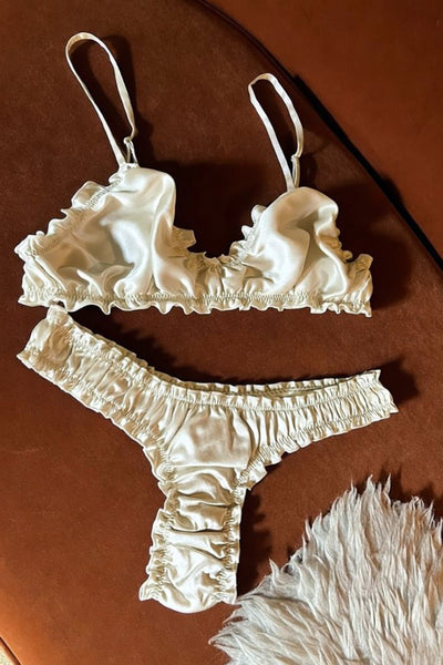 Oleander Thong in Organic Dyed Ivory Silk Charmeuse