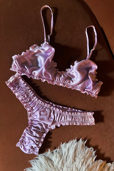 Oleander Bralette in Organic Dyed Lilac Purple Silk Charmeuse
