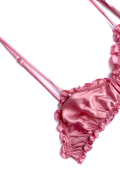 Oleander Bralette in Organic Dyed Rose Pink Silk Charmeuse