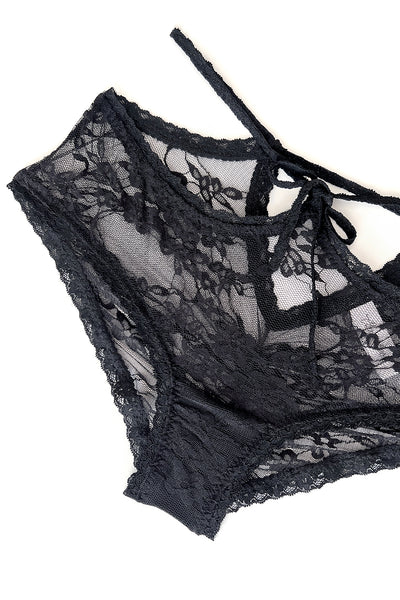 Rosehip Tie Panty in Black Surplus Lace