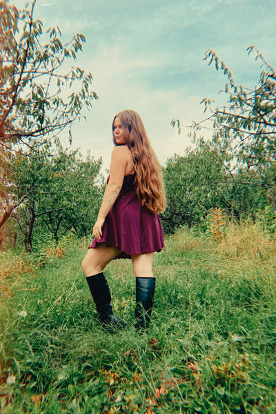 LAST ONE Moonshadow Slip Dress in Hand Dyed Raspberry Pointelle Knit